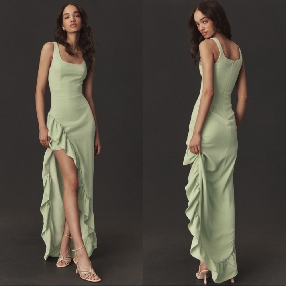 New anthropologie dress the population charlene square neck slit ruffle sz XXL